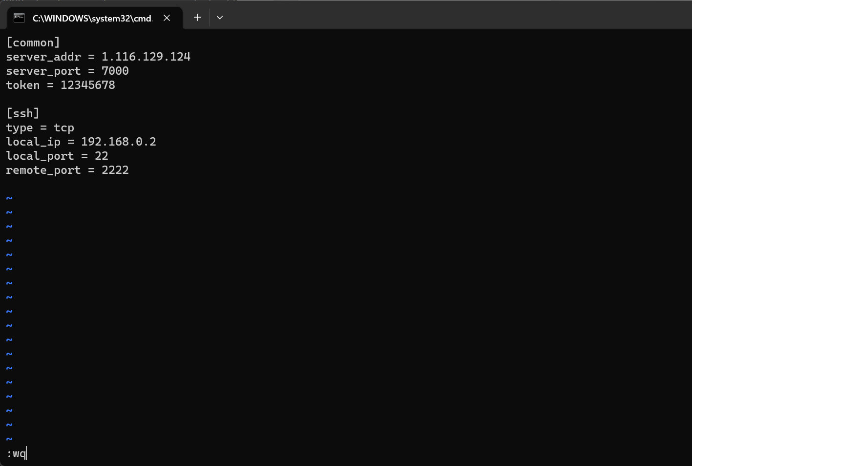 配置frpc.ini的ssh